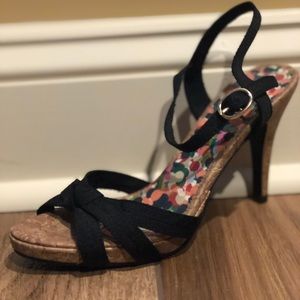 Fioni Black Sandal Cork Heels